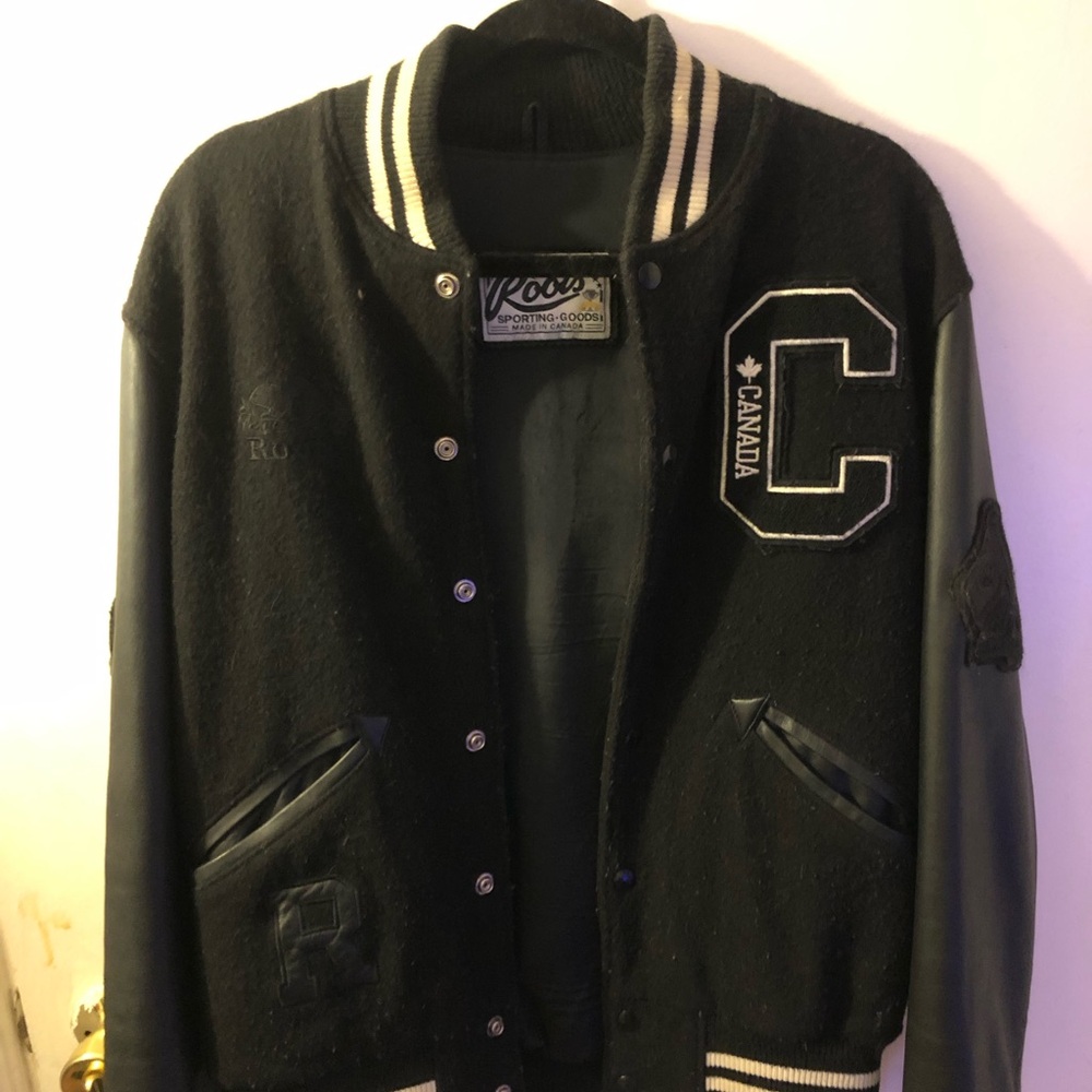Roots Black Varsity Jacket with Canada Crest